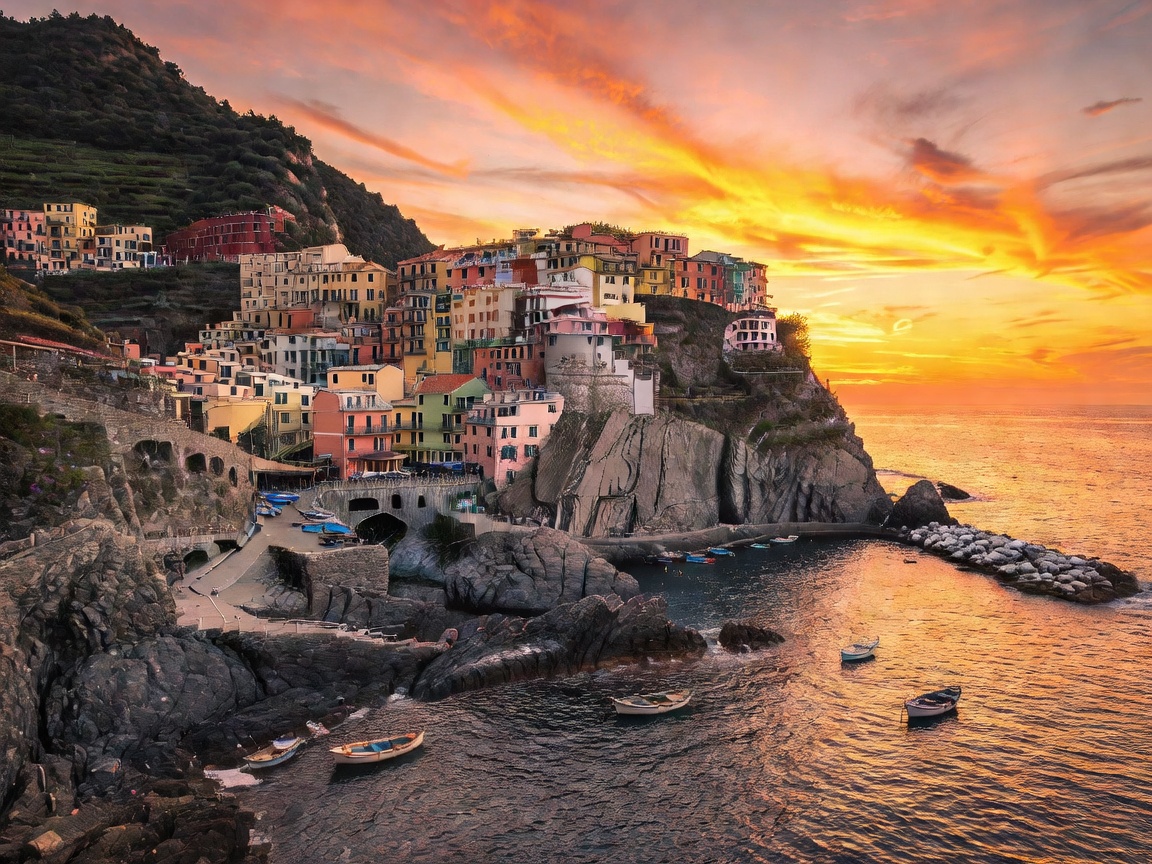 Cinque Terre Manarola Cliffside Sunset Italy